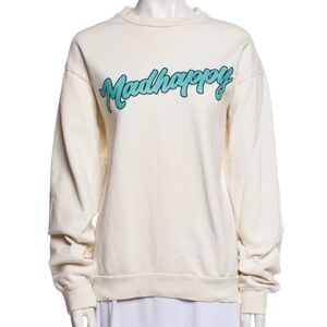 Madhappy Cream Crewneck Sweatshirt Teal Logo Graphic‎ Pullover Women's Size M
